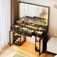 thumbnail image 1 of PamapicLife 3-Drawer Makeup Vanity Desk with 43" Mirror, LED Light Strips & Charging Station, 1 of 6