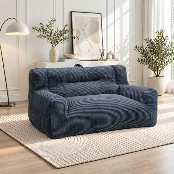 PamapicLife 62'' Bean Bag Chair Blue Large Foam Filled Plush Knitted ...