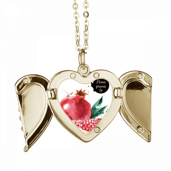 Pamegranate Fruit Tasty Healthy Watercolor Folded Wings Peach Heart Pendant Necklace