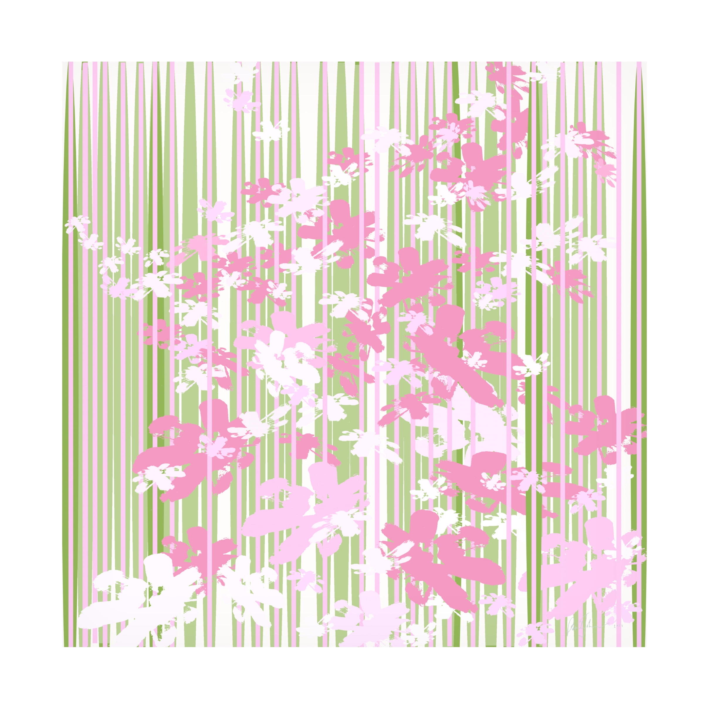 18" x 18" Pink and Green Floral Abstract Canvas Art
