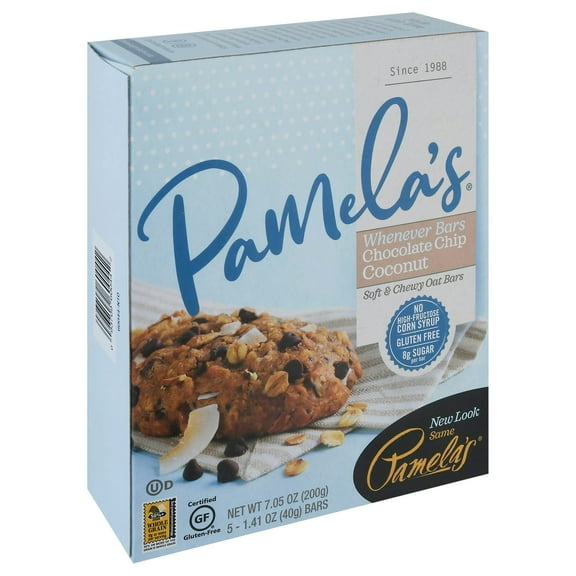 Pamela's Coconut Chocolate Chip Oat Bars 5-Pack 7.05 oz (Pack of 6)