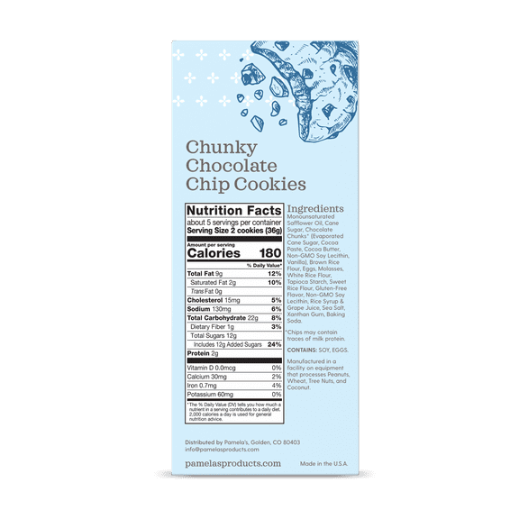 Pamela's Gluten-Free Cookies, Chunky Chocolate Chip, 6.25 oz Box (Pack of 6)