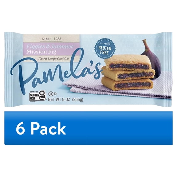 (6 pack) Pamela’s Gluten-Free Figgies & Jammies, Mission Fig, Extra-Large Fig Cookies, 9 oz Package