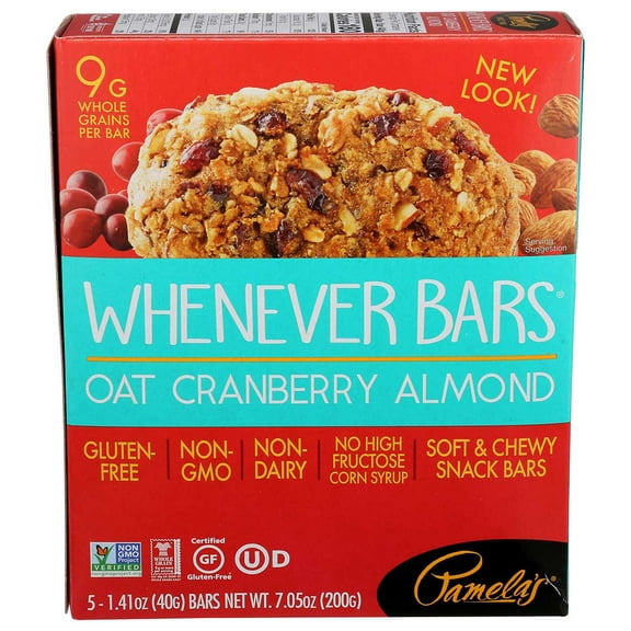 Pamela's Products Gluten Free Whenever Bars, Cranberry Almond, 5 Count Box, 7.05-Ounce (Pack of 6)