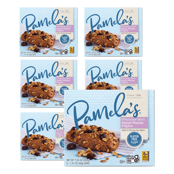 Pamelas Gluten-Free Raisin Walnut Spice Whenever Bar, 7.05 oz Box (Pack of 6)