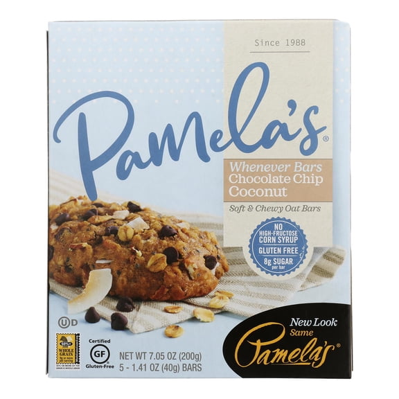 Pamela's Products - Oat Chocolate Chip Whenever Bars - Coconut - Case of 6 - 1.41 oz.
