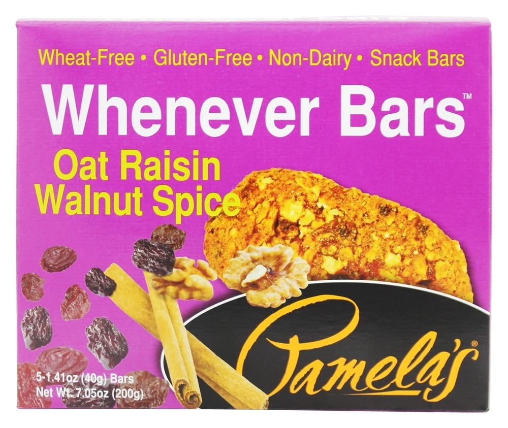 Pamela's Products, Oat Spice Whenever Bars, Raisin Walnut, 5/1.41oz, Pack of 6