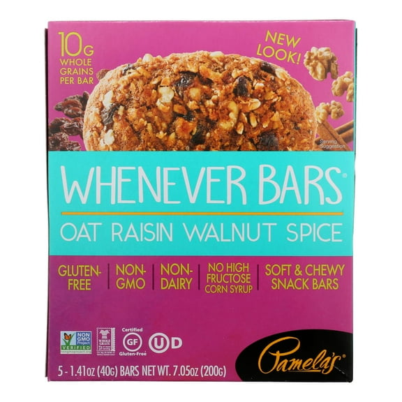 Pamela's Products - Oat Spice Whenever Bars - Raisin Walnut - Case of 6 - 1.41 oz.