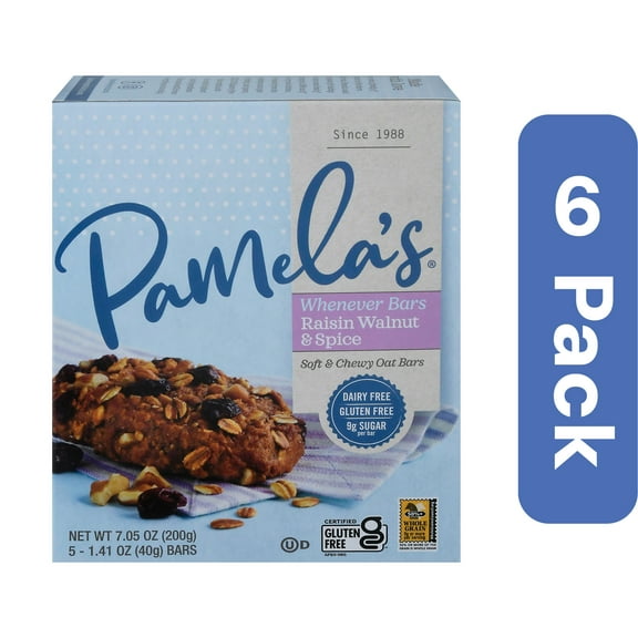 Pamela's Raisin Walnut Spice Oat Bars 5-Pack 7.05 oz (Pack of 6)