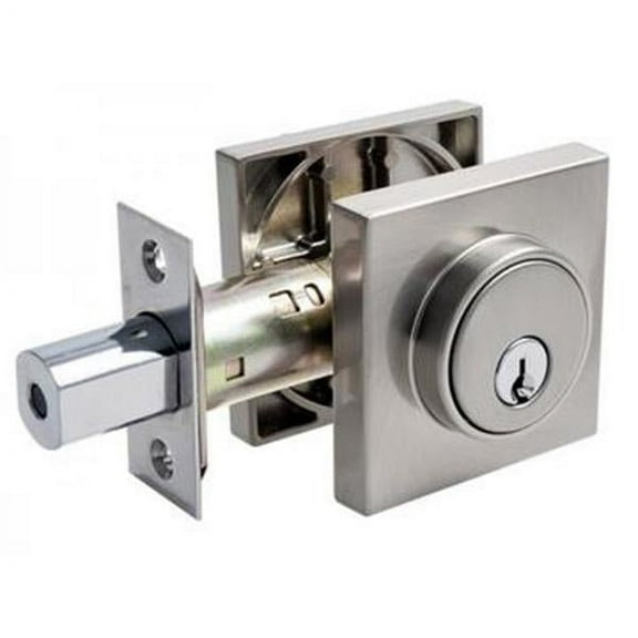Pamex FDSP1 Square Low Profile Single Cylinder Deadbolt Grade 3 with KW1 Keyway, Satin Nickel