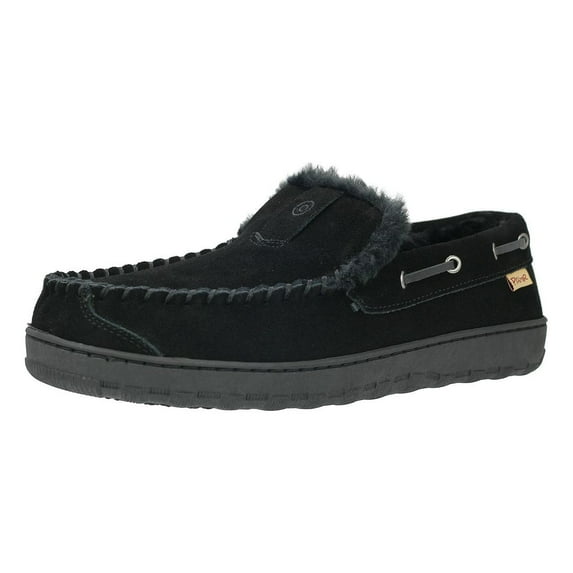 Pamir Men's Genuine Suede Faux Fur Moccasin Slippers Indoor Outdoor Loafer Shoes Black 8 M US