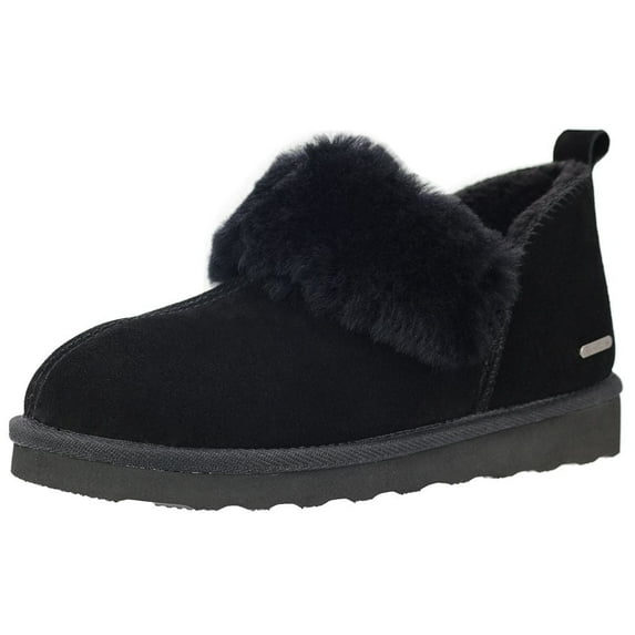 Pamir Women's Genuine Suede Shearling Ankle Moccasin Booties Slippers Boots Memory Foam Indoor Outdoor Black 7 M US