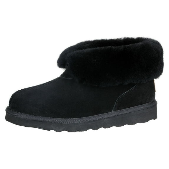 Pamir Women's Sheepskin Boot Slippers Indoor Outdoor Ankle Booties with Memory Foam Black Size 10