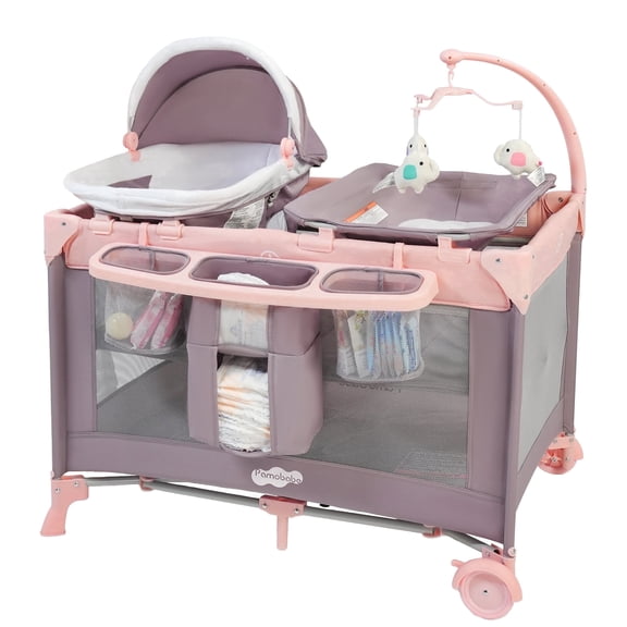 Pamo Babe 4-in-1 Baby Playard with Bassinet & Changing Table for Newborn