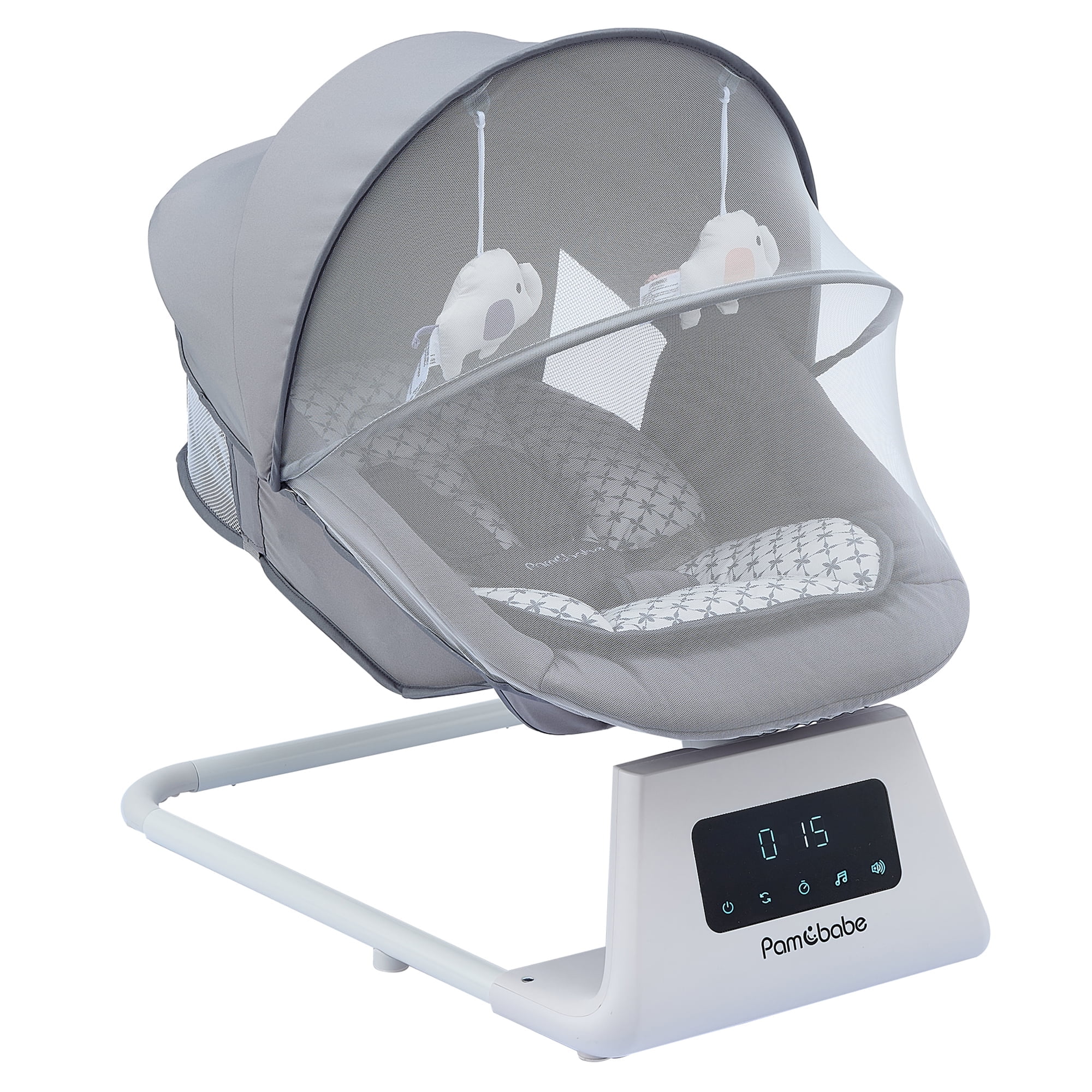 Pamo Babe Unisex Baby Swing for Newborns,5 Speeds with Remote Control,Canopy,Mosquito Net(Grey)