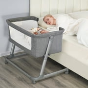 Pamo Babe Unisex Infant Bedside Sleeper Bassinet with Wheels and Folding Frame for Newborn (Grey)