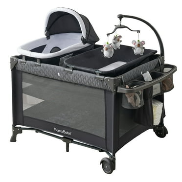 Pamo Babe Unisex Nursery Center Playard with Bassinet & Changing Table for Newborn,Grey