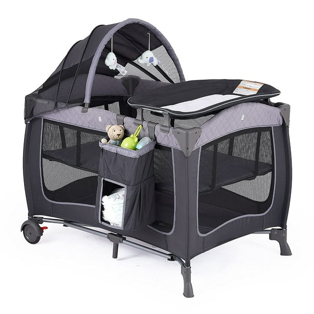 Pamo Babe Unisex Portable Baby Play Yard Include Wheels, Canopy, Changing Table for Newborn(Grey)