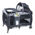 thumbnail image 1 of Pamo Babe Baby Playard with Bassinet, Portable Pack and Play Wheels, Canopy, Changing Table for Newborn(Grey), 1 of 12