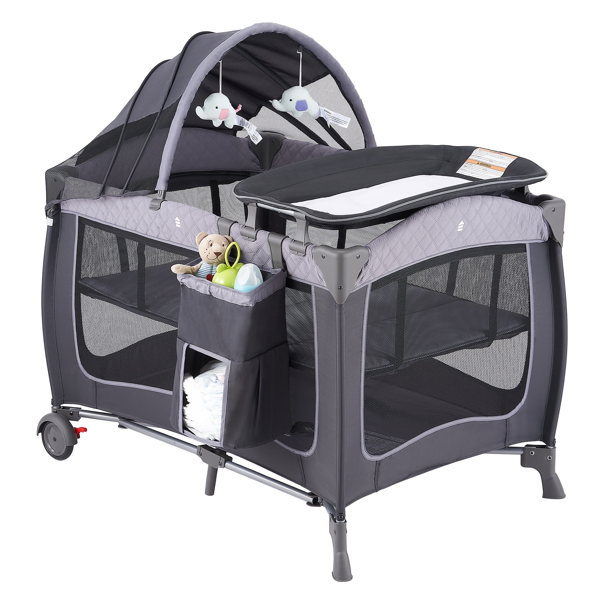 Pamo Babe Unisex Portable Baby Play Yard Include Wheels, Canopy, Changing Table for Newborn(Grey)