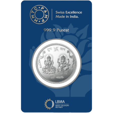 Pamp Mmtc Ganesh Lakshmi Ji 10 Gram Silver Round - In Assay
