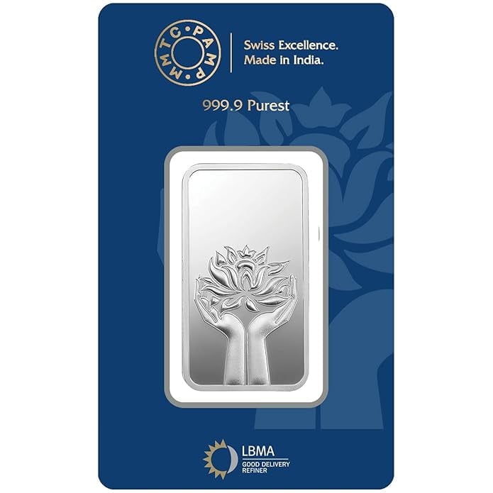 MMTC-PAMP Pamp Mmtc Lotus 20 Gram Silver Bar in Assay