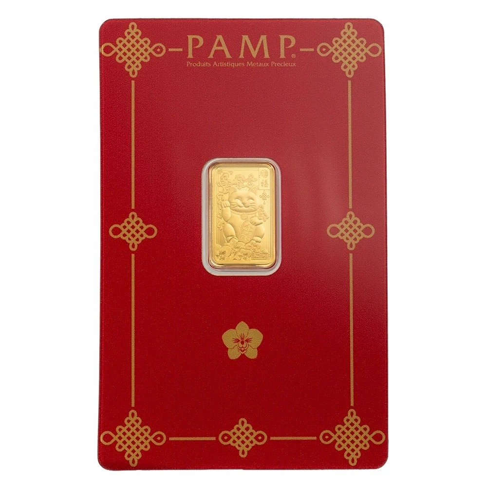 Pamp Suisse Lucky Cat 2.5 Gram Gold Bar - w/ Assay & Sleeve
