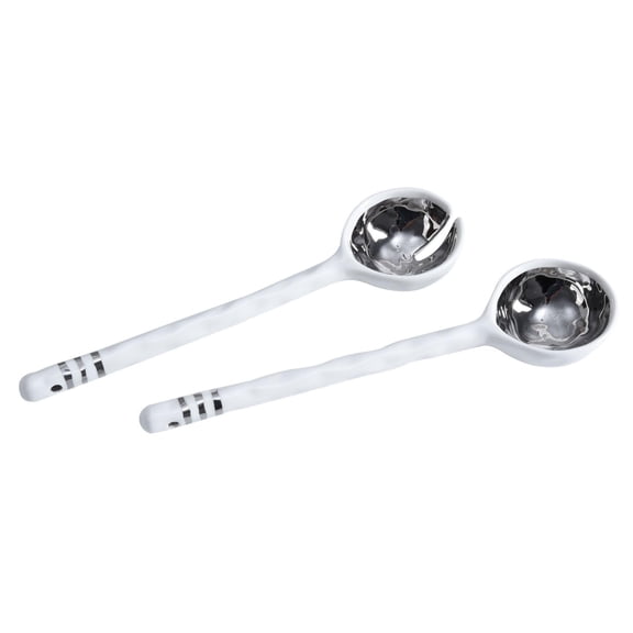 Pampa Bay Porcelain Salad Server Set, 1 x 2.75 x 10.25 inches, White and Silver