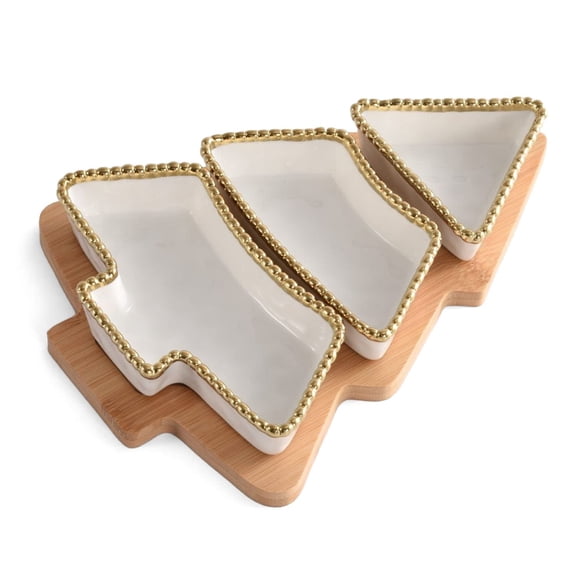 Pampa Bay Golden Salerno Christmas Tree Porcelain Sectioned Server, 11" x 8" x 1-3/4", White