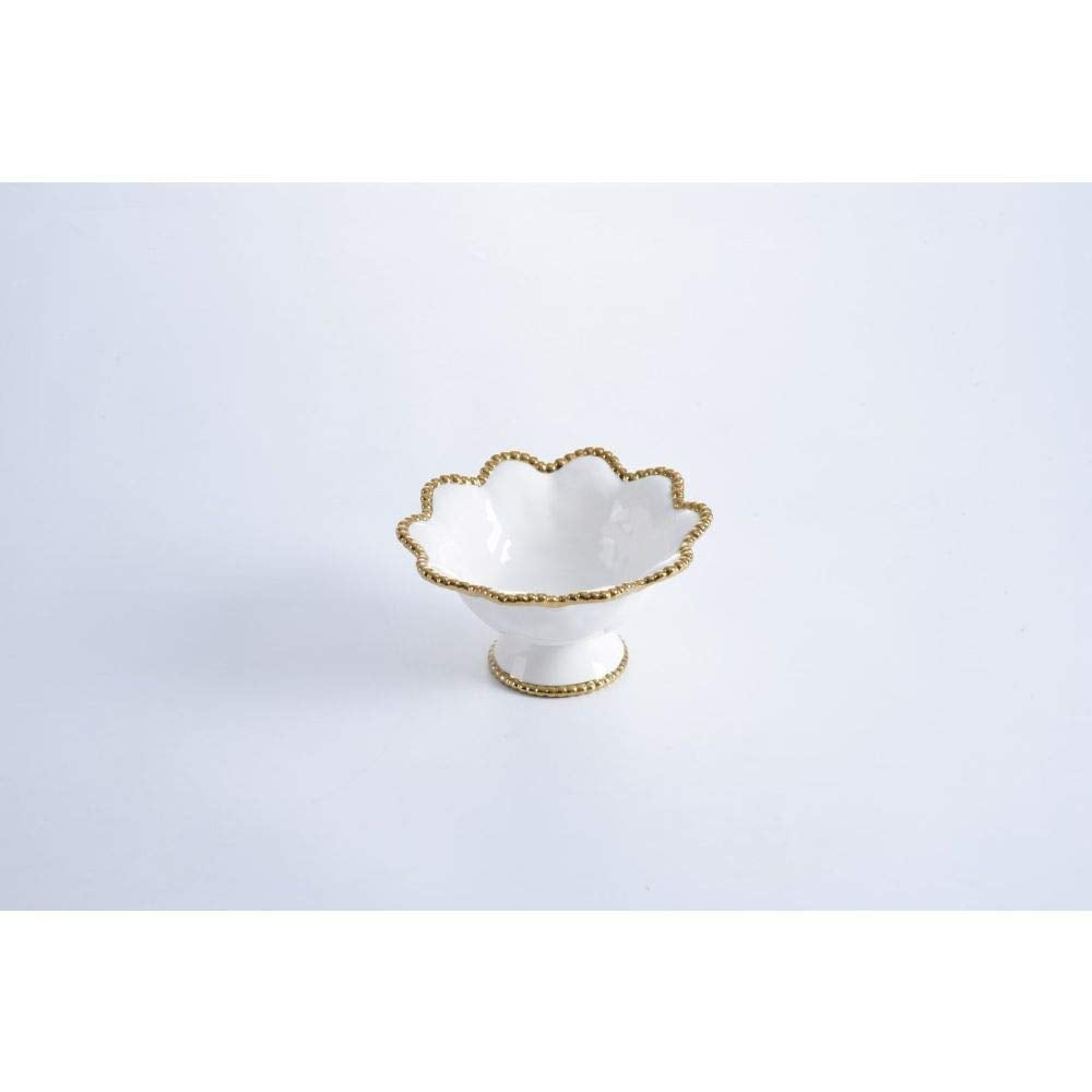 Pampa Bay Golden Salerno Ciotola Con Piedi In Porcellana – A Forma Di Fiore, Collezione Verona, 20x11 Cm, Lavabile In Lavastoviglie, Oro - 5