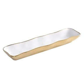 Pampa Bay Porcelain Moonlight Cracker Tray, 1.5"L x 3"W x 13"H, Gold Tone/White