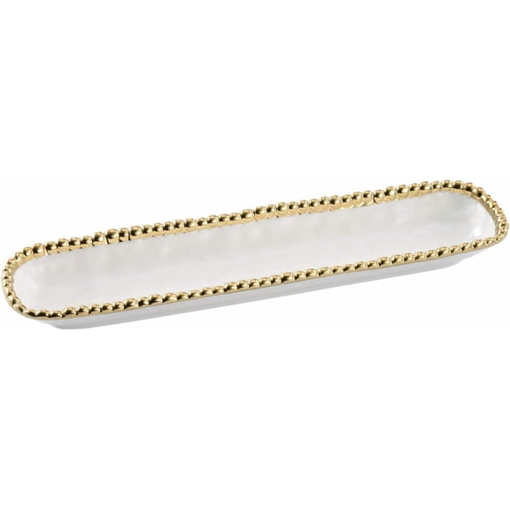 Pampa Bay Porcelain Cracker Cheese and Charcuterie Tray, 14"L x 3.5"W x 1.5"H, White and Gold