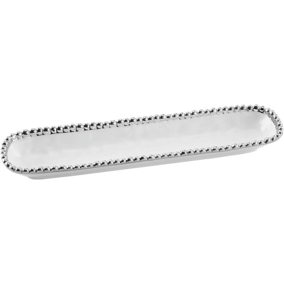 Pampa Bay Porcelain Cracker Cheese and Charcuterie Tray, 1.5"L x 3.5"W x 14"H, White and Silver