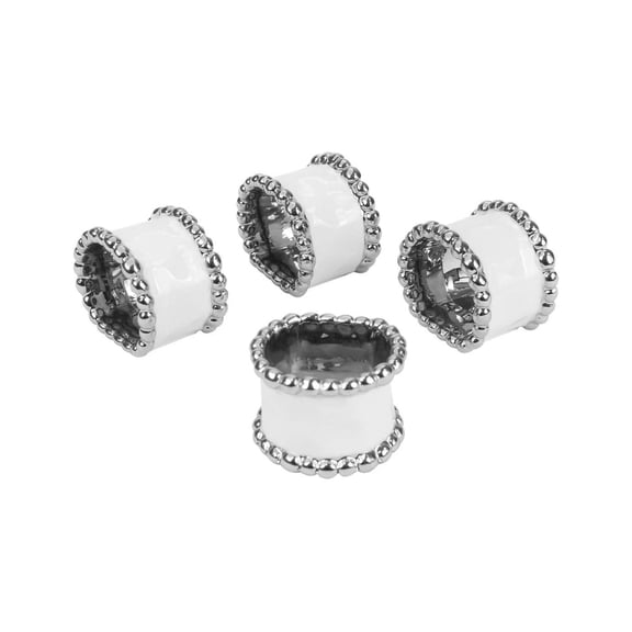 Pampa Bay Porcelain Salerno Napkin Ring, Set of 4, 2"W x 2"H, White and Silver