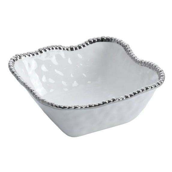 Pampa Bay Salerno Large Porcelain Square Salad Bowl, White/Silver