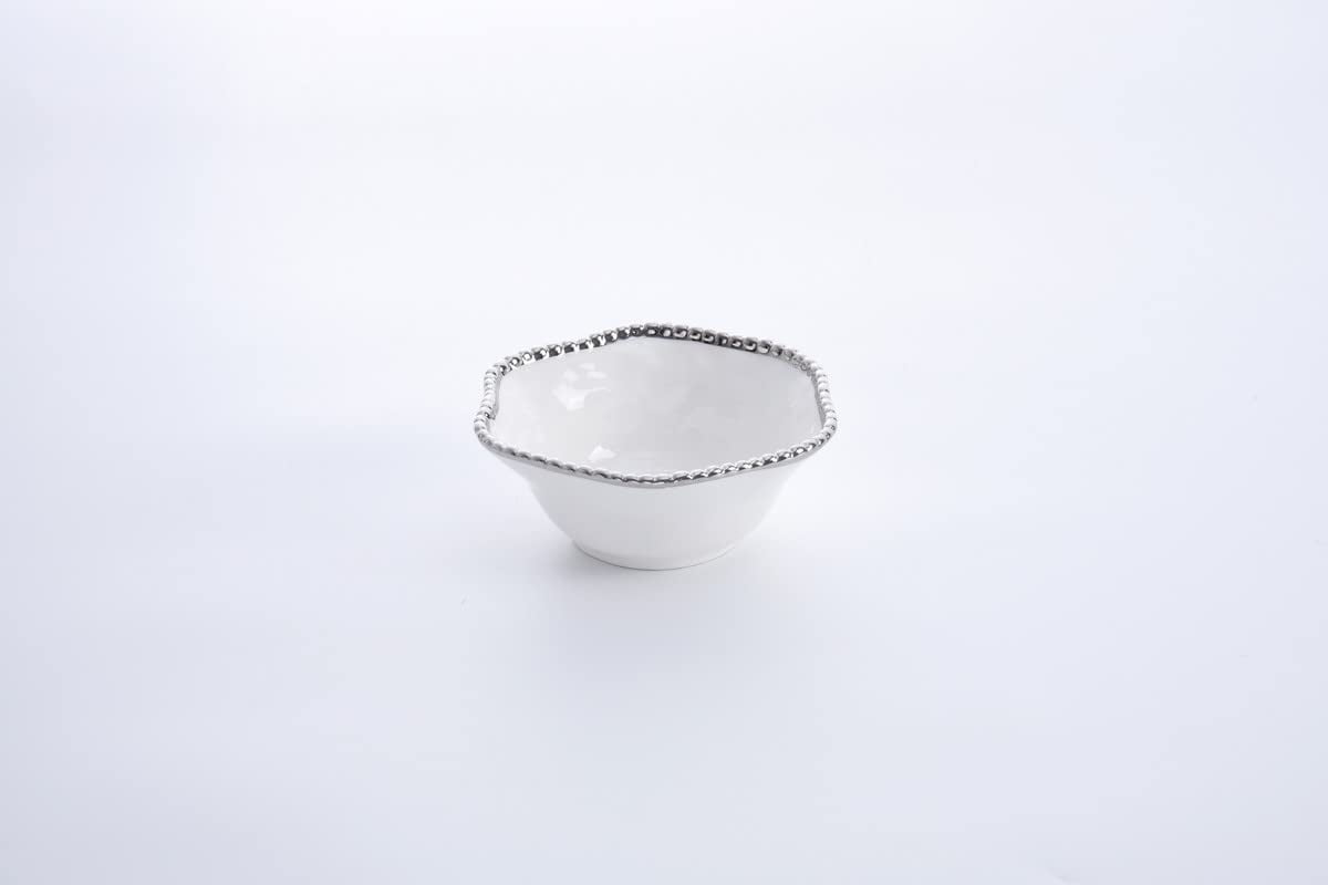 Pampa Bay Salerno - Medium Porcelain Bowl (White and Silver)