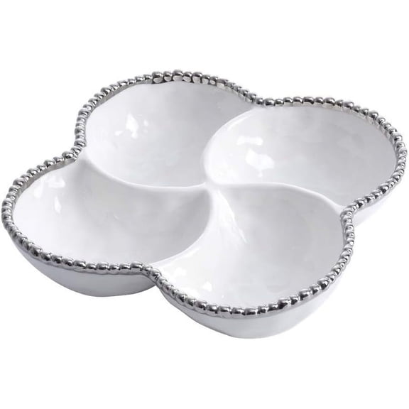 Pampa Bay Salerno Porcelain 4-Section Bowl, White with Silver trim