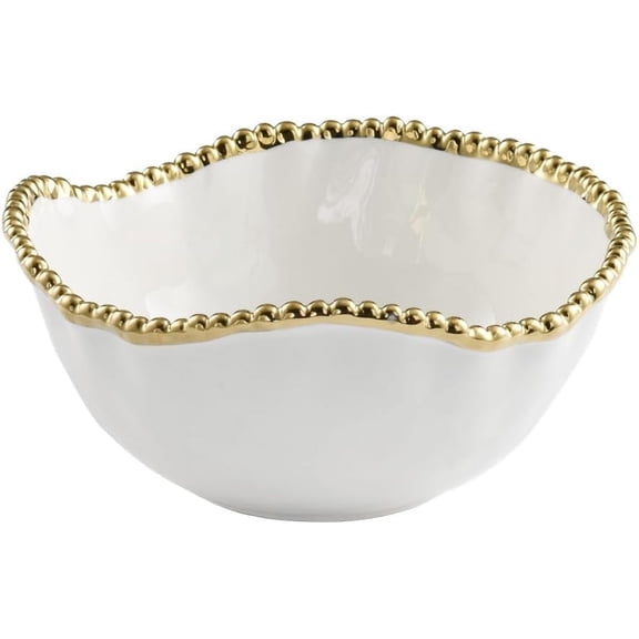 Pampa Bay Salerno Porcelain Medium Salad Bowl, 8.75 x 8.5 x 4 inches, White and Silver