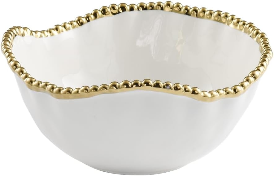 White and Gold Porcelain Medium Salad Bowl