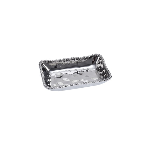 Pampa Bay Silver Titanium Finish Porcelain Rectangular Dish, 7-inch Length