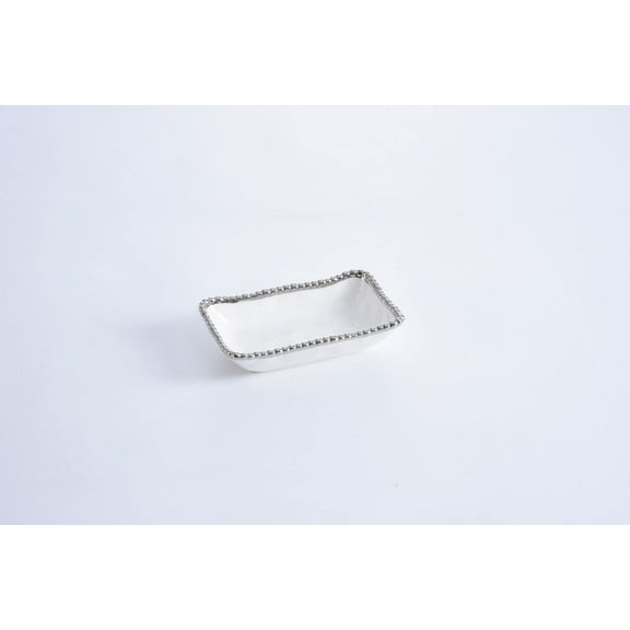 Pampa Bay Silver Titanium Finished Rim Porcelain Rectangular Dish, 7-inch Length