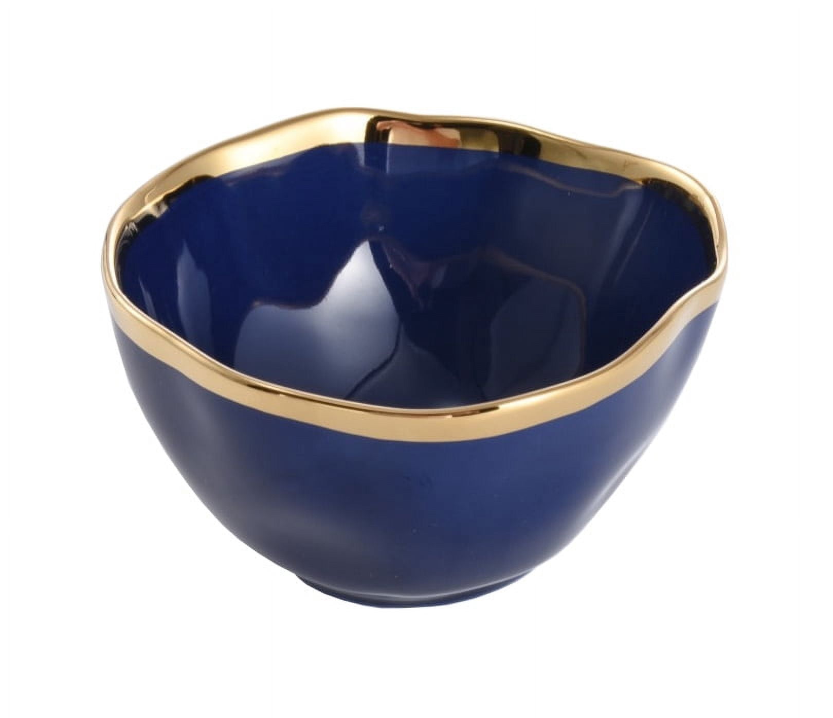 Pampa Bay "Sunset By The Sea" Porcelain Snack Bowl - Blue With Gold Rim, 4.5" Diameter, Dishwasher Safe