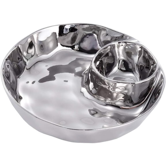 Pampa Bay Thin & Simple Round Chip and Dip, 10.25 x 2.5 in, White and Silver