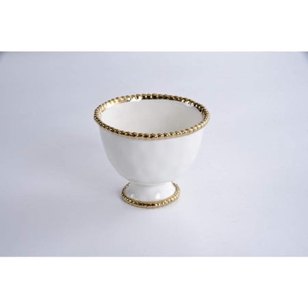 Pampa Bay Salerno Footed Bowl, 5"W x 5"H, White/Gold