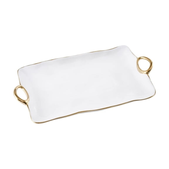 Pampa Bay Titanium-Plated Porcelain Golden Handles Large Platter, 17.5 x 9.5 x 1.75 in, White and Gold