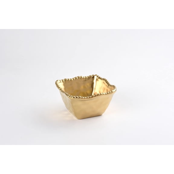 Pampa Bay Titanium-Plated Porcelain Square Snack Bowl, 4.8 Inch, Matte Gold Tone, Oven, Freezer, Dishwasher Safe