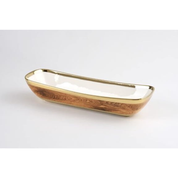 Pampa Bay Wood Look Titanium-Plated Porcelain Deep Rectangular Server, 14 x 4.5 Inch, Gold/White/Wood Look