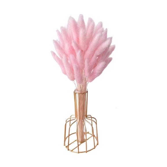 Pampas Grass Decor,Boho Flowers,60pcs Bunny Tails Dried Flower Branch Decoration,Dried Grass Decor,Wedding Boho Flowers Home Table Decor Village Farm Parties Party(Bouquet+Vase Pink)