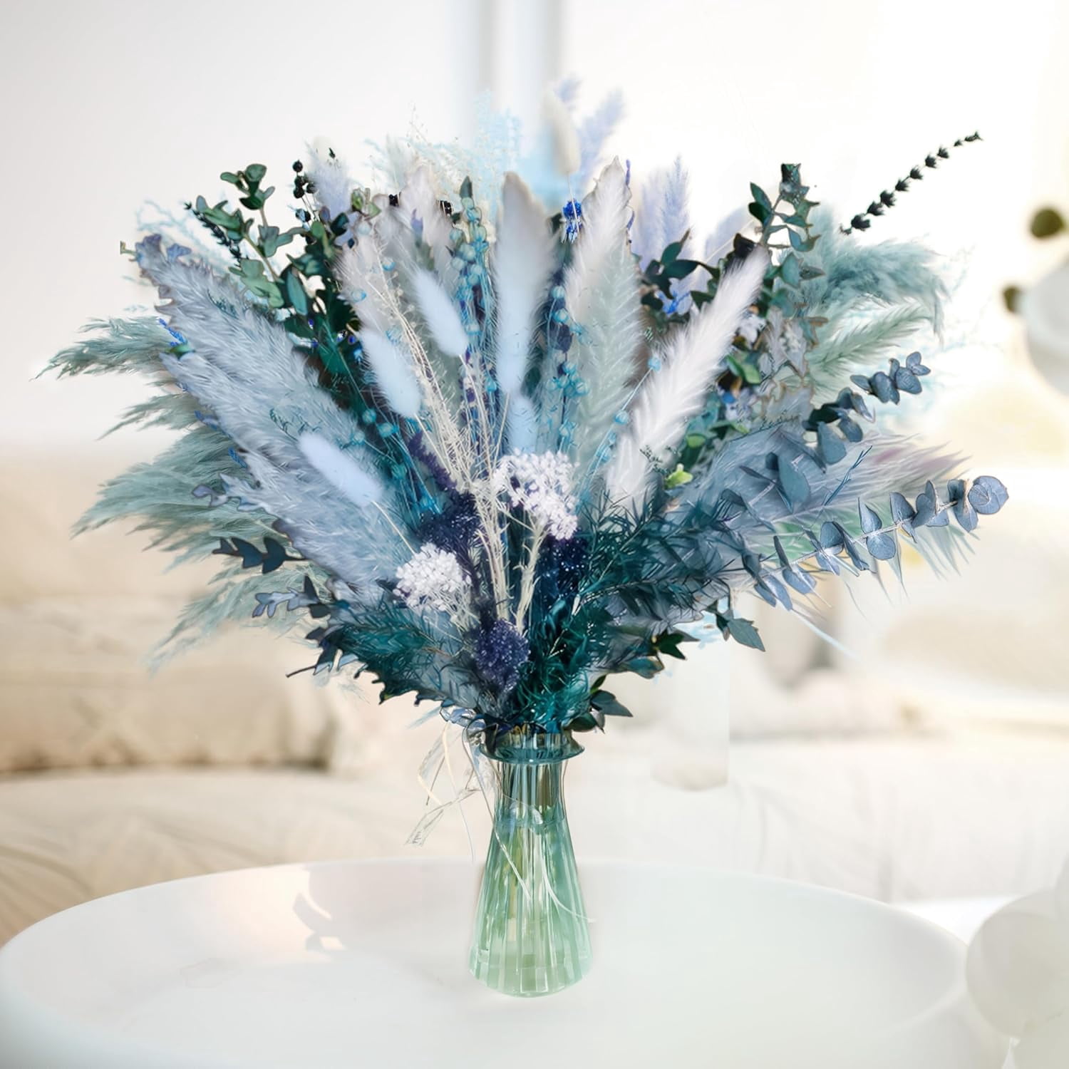 Pampas Grass Decor Dried Flowers With Blue Pampas Grass Boho Floral Arrangements For Home Office Wedding Centerpieces