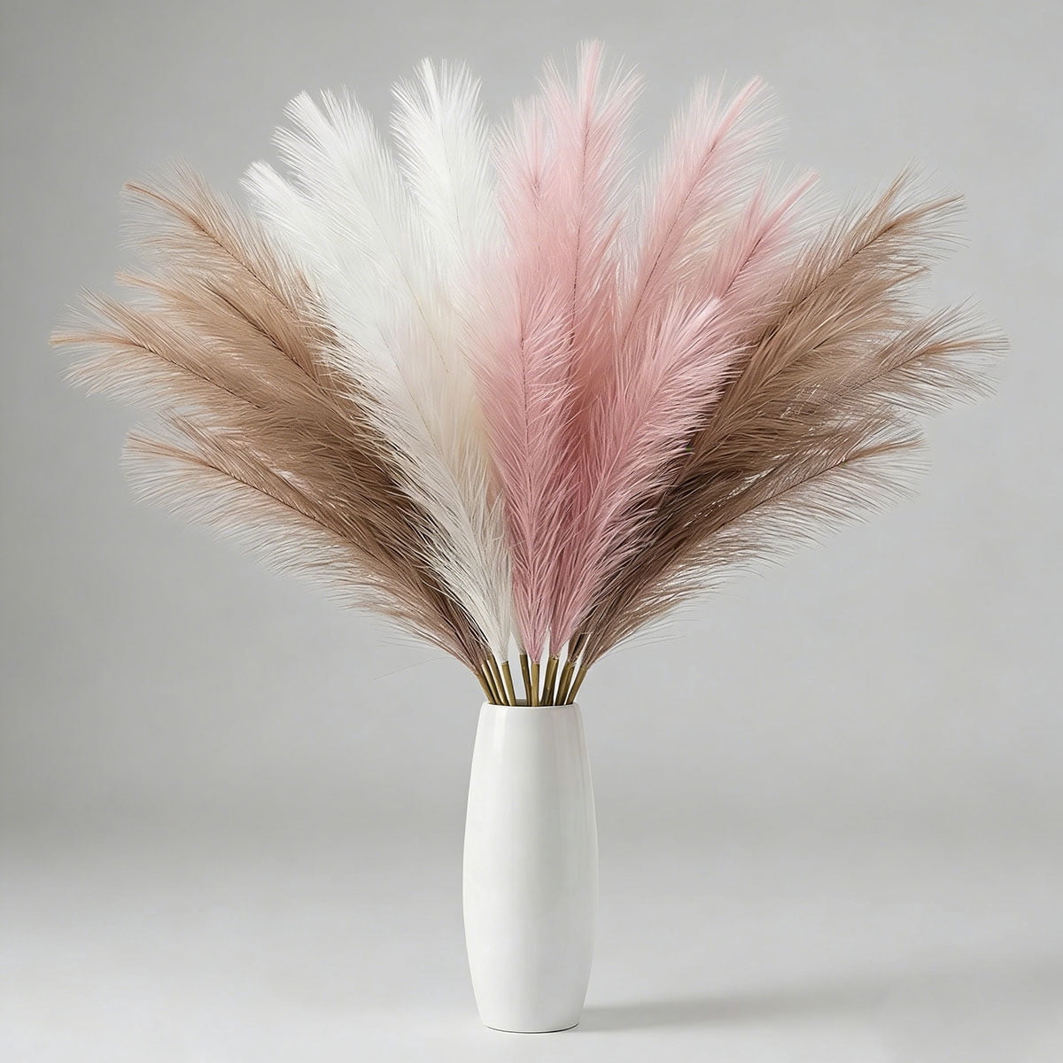 Pampas Grass Decor, Faux Pampas Grass White Pink Brown Artificial Dried Flowers Fluffy No Shedding for Boho Wedding Home Bedroom Vase Filler